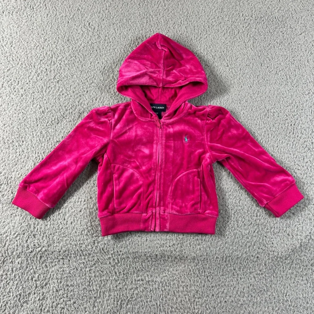 Ralph Lauren‎ Tracksuit Girls 18M Pink Velour Zip Hoodie and Pants Set Vintage